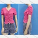 Wholesale Women's Casual V Neck Puff Sleeve Drawstring Ruched Button Front Plain Tops 4# Clothing Wholesale Market Liuhua
