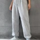 Wholesale Women's Sporty Plain High Waist Drawstring Long Pants Gray Clothing Wholesale Market Liuhua