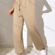 Wholesale Women's Sporty Plain High Waist Drawstring Long Pants Camel Clothing Wholesale Market Liuhua