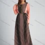 Wholesale Women's Long Sleeve Round Neck Zip Front Striped Splicing Maxi Dress With Belt preview