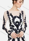 Wholesale Women's Vintage Long Sleeve High Waist Sheer Mesh Appliques Knee Length Dress - Liuhuamall