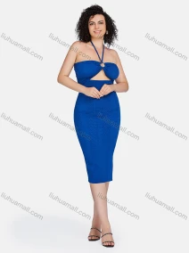 Wholesale Women's Sexy Halter Sleeveless Cut Out Backless Honeycomb Texture Midi Knit Club Dress 935#, LIUHUA CLOTHING WHOLESALE