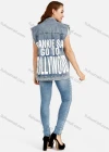 Wholesale Women's Slogan Letter Rhinestone Pearl Decor Denim Vest Jacket & High-Waisted Skinny Jeans Set - Liuhuamall