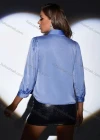 Wholesale Women's 3/4 Sleeve Tie Neck Button Down Plain Satin Shirt AY069# - Liuhuamall