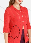 Wholesale Women's Rib-knit Button Down Cut Out Half Sleeve Knit Cardigan - Liuhuamall