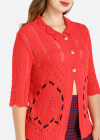 Wholesale Women's Rib-knit Button Down Cut Out Half Sleeve Knit Cardigan - Liuhuamall