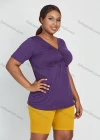 Wholesale Women's Casual Plain Ruched Short Sleeve V Neck Button Front Daily Top - Liuhuamall