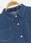 Wholesale Women's Casual 3/4 Sleeve Button Front Denim Shirt Dress - Liuhuamall