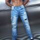 Men's Washed Straight Ripped Distressed Jeans LOG6643# Blue Clothing Wholesale Market -LIUHUA