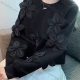 Wholesale Women's Round Neck Long Sleeve 3D Floral Beaded Drop Shoulder Casual Pullover Sweatshirt 0988-9# Black Clothing Wholesale Market Liuhua