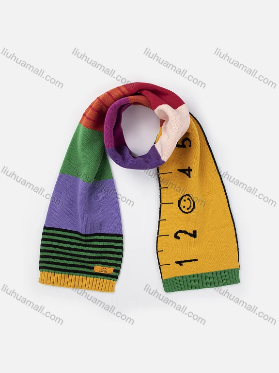 Wholesale Kids Cotton100% Winter Warm Smiley Print Stitching Colorblock Knit Scarves