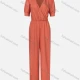 Wholesale Women's Solid Shirred Waist Wide Leg Deep V-Neck Wrap Jumpsuit Dark Orange Guangzhou Clothing Wholesale Market & Suppliers -LIUHUAMALL