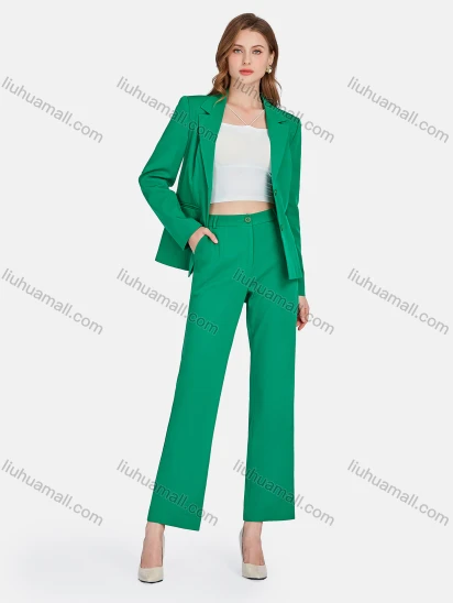 Wholesale Women's Plain Buttons Lapel Long Sleeve Suit Blazer & High Waist Wide Leg Ankle Length Pant 2 Piece Business Set