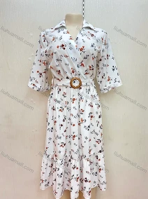 Wholesale Women's Casual V-Neck Floral Print Lace Up Ruffle Hem Midi Dress, LIUHUA CLOTHING WHOLESALE