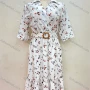 Wholesale Women's Casual V-Neck Floral Print Lace Up Ruffle Hem Midi Dress preview