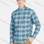 Wholesale Men's Casual Collared Long Sleeve Button Down Plaid Shirt 7-51# preview