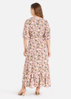Wholesale Women's Casual Elegant Allover Floral Print Wrap V Neck Ruffle Hem Maxi Dress - Liuhuamall