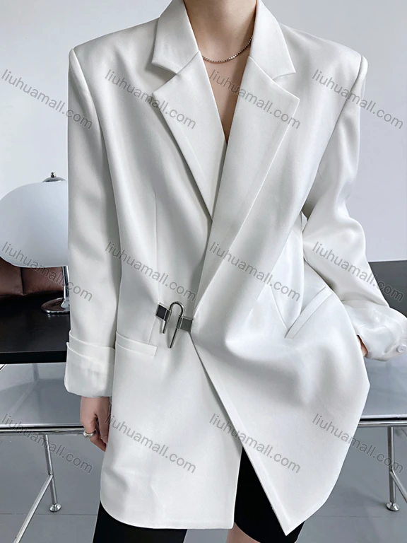 Wholesale Women's Plain Lapel Long Sleeve Metal Buckle Suit Jacket 325#