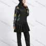 Wholesale Women's Modest Muslim Tropical Print Splicing Peplum Hem Full Coverage Burkini Swimwear With Hijab 2 Piece Set preview