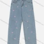 Wholesale Women's Fashion Button Front Embroidery Heart Graphic Straight Leg Jean preview
