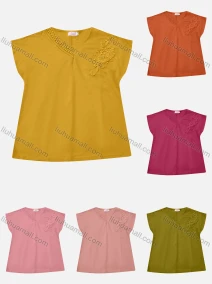 Wholesale Women's Casual V Neck Appliques Pearl Decor Short Sleeve Blouse, LIUHUA CLOTHING WHOLESALE