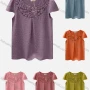 Wholesale Women's Casual Bateau Neck Short Sleeve Swiss Dot Embroidered Pearl Decor Blouse preview