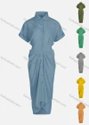 Wholesale Women's Casual Plain Short Sleeve Button Down Runched Shirt Dress 223558# - Liuhuamall