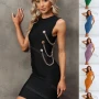 Wholesale Women' s Fashion Plain Sleeveless Crew Neck Metal Decor Bodycon Short Dress preview