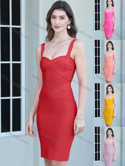 Wholesale Women's Sexy Straps Bandage Pencil Hem Bodycon Short Cami Dress
