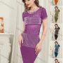 Wholesale Women's Sexy Crew Neck Short Sleeve Semi-Sheer Pearl Decor Short Dress preview
