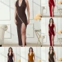 Wholesale Women's Elegant Open Back Thign Split Pearl Decor Splicing Halter Maxi Evening Dress preview