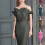 Wholesale Women's Elegant Off Shoulder Feather Decor Midi Evening Dress preview