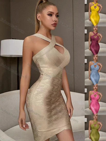 Wholesale Women's Glamorous Cross Halter Cocktail Short Bandage Dress