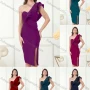 Wholesale Women's One Shoulder Layer Trim Split Thign Midi Evening Dress preview