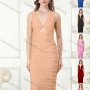 Wholesale Women's Elegant Plain V Neck Open Back Ruched Cut Out Midi Dress preview