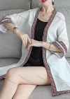 Wholesale Women's Linen 3/4 Sleeve Argyle Tribal Print Vintage Mid Length Cardigan - Liuhuamall