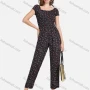 Wholesale Women's Square Neck Short Sleeve Shirred Floral Print Casual Jumpsuit preview