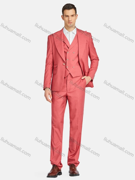 Wholesale Men's Formal Business Lapel Plain One Button Blazer Jacket & Doubel Breasted Waistcoat & Pants 3 Piece Suit Set