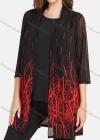 Wholesale Women's Casual Abstract Print Half Sleeve Cardigan & Sheer Embroidery Lace Splicing Cropped Pant Set - Liuhuamall