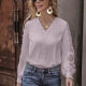 Women's Casual Plain V Neck Long Sleeve Guipure Lace Appliques Blouse 34# Clothing Wholesale Market -LIUHUA