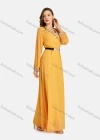 Wholesale Women's Casual V Neck Chiffon Leather Belt Embroidered Plain Wrap Maxi Dress - Liuhuamall