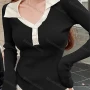 Wholesale Women's Casual Collared Button Front Ribbed Knit Extra Long Sleeve Sweater Tops 1062# preview