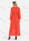 Wholesale Women's Casual Plain Guipure Lace Round Neck Chiffon Long Sleeve Maxi Dress With Belt - Liuhuamall