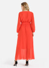 Wholesale Women's Casual Plain Guipure Lace Round Neck Chiffon Long Sleeve Maxi Dress With Belt - Liuhuamall