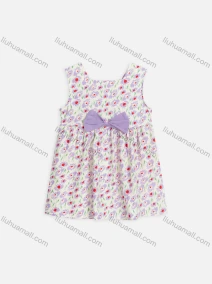 Wholesale Girls Cute Crew Neck Sleeveless Bow Knot Floral Short Tank Dress 2229#, LIUHUA CLOTHING WHOLESALE