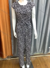 Wholesale Women's Vintage Cap Sleeve Layered Allover Floral Print Lace Jumpsuit With Belt 9345#, LIUHUA CLOTHING WHOLESALE