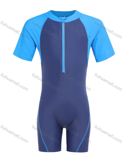 Wholesale Boys Colorblock One Piece Zip Half Boyleg Swimsuits
