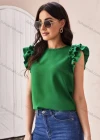 Wholesale Women's Casual Plain Ruffle Sleeve Round Neck Blouse - Liuhuamall