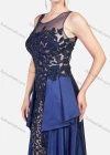 Wholesale Women's Glamorous Sheer Guipure Lace Splicing Floral Embroidery Sleevesless Floor Length Evening Dress - Liuhuamall