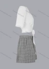 Wholesale Women's V-neck Button Front Ties Shirt & Grid Print Shorts Set - Liuhuamall